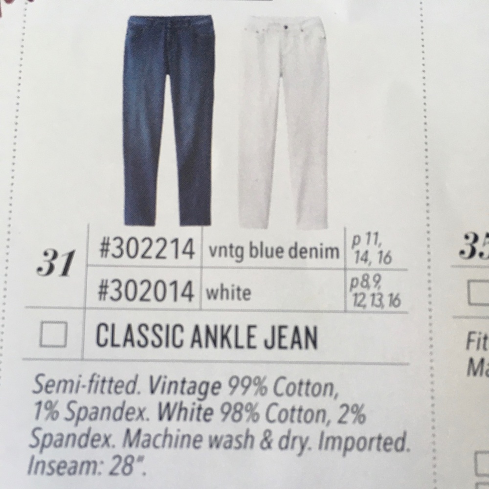 Jockey Classic Ankle Jean Size 14 only.